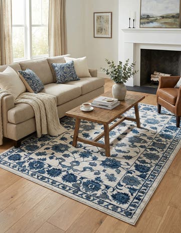 White Blue Boston Rug