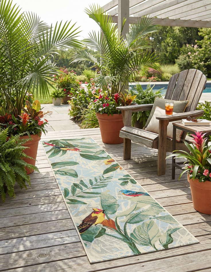 Detail image of 2' x 8' Washable Botanical Indoor / Outdoor Runner Rug