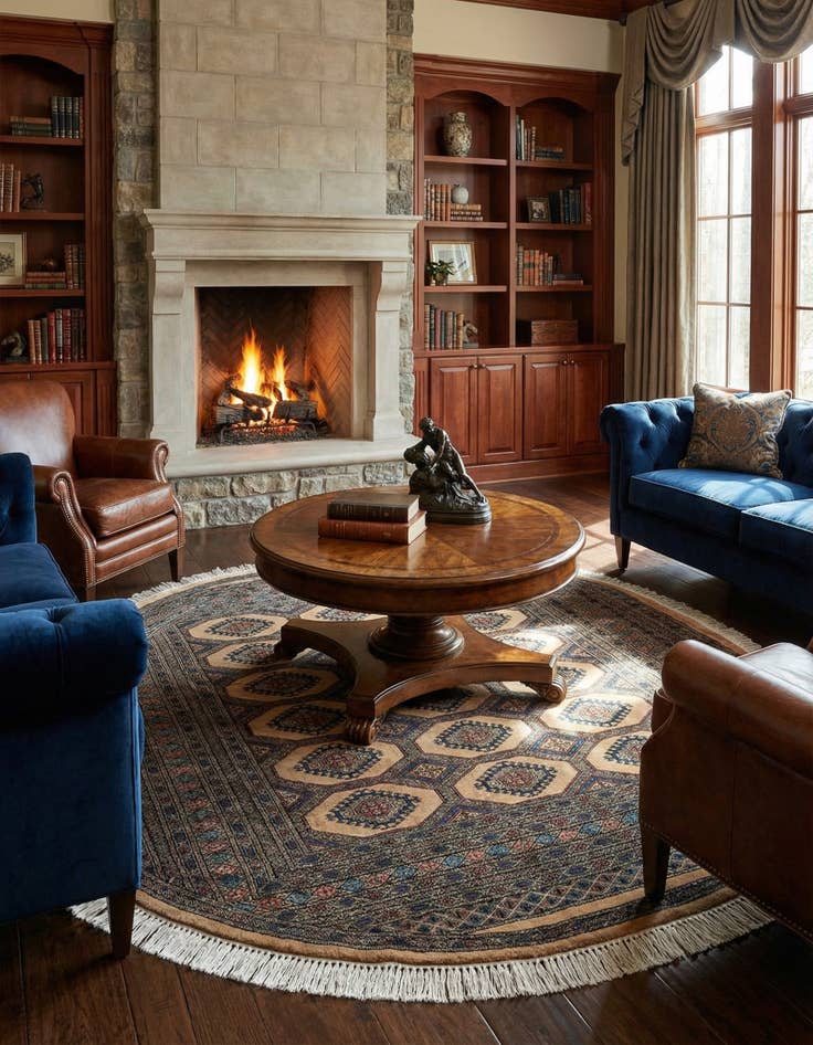 Detail image of 5' 10 x 6' 2 Hand Knotted Bokhara Oriental Wool Round Rug