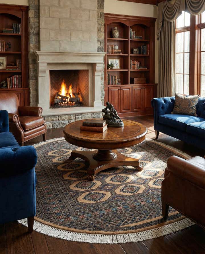 5' 10 x 6' 2 Hand Knotted Bokhara Oriental Wool Round Rug