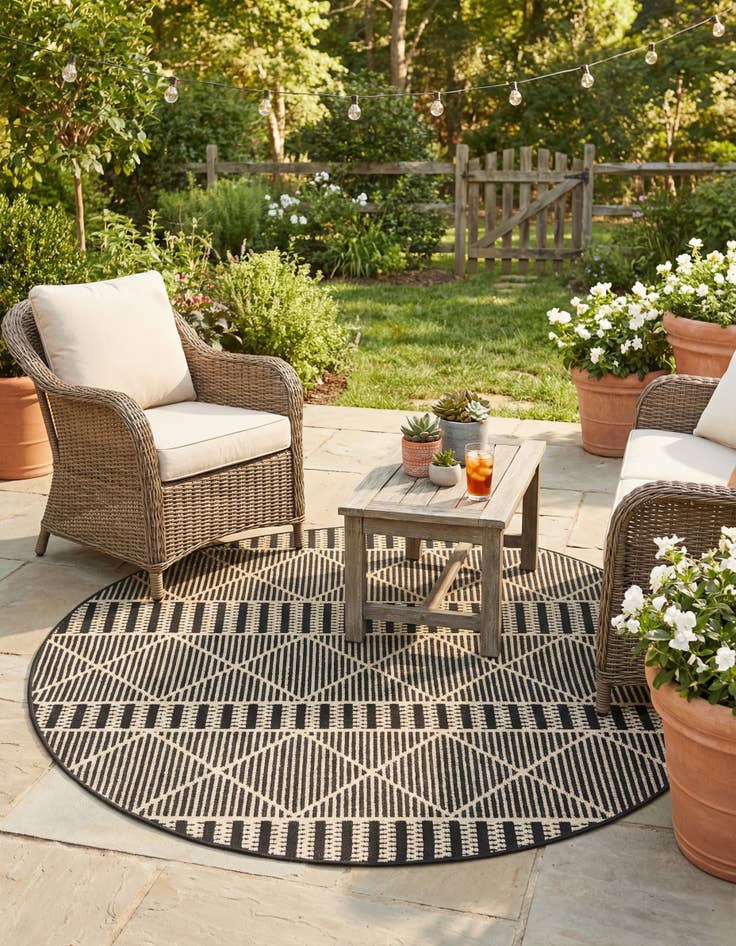 Detail image of 5' 3 x 5' 3 Washable Lattice Indoor / Outdoor Round Rug
