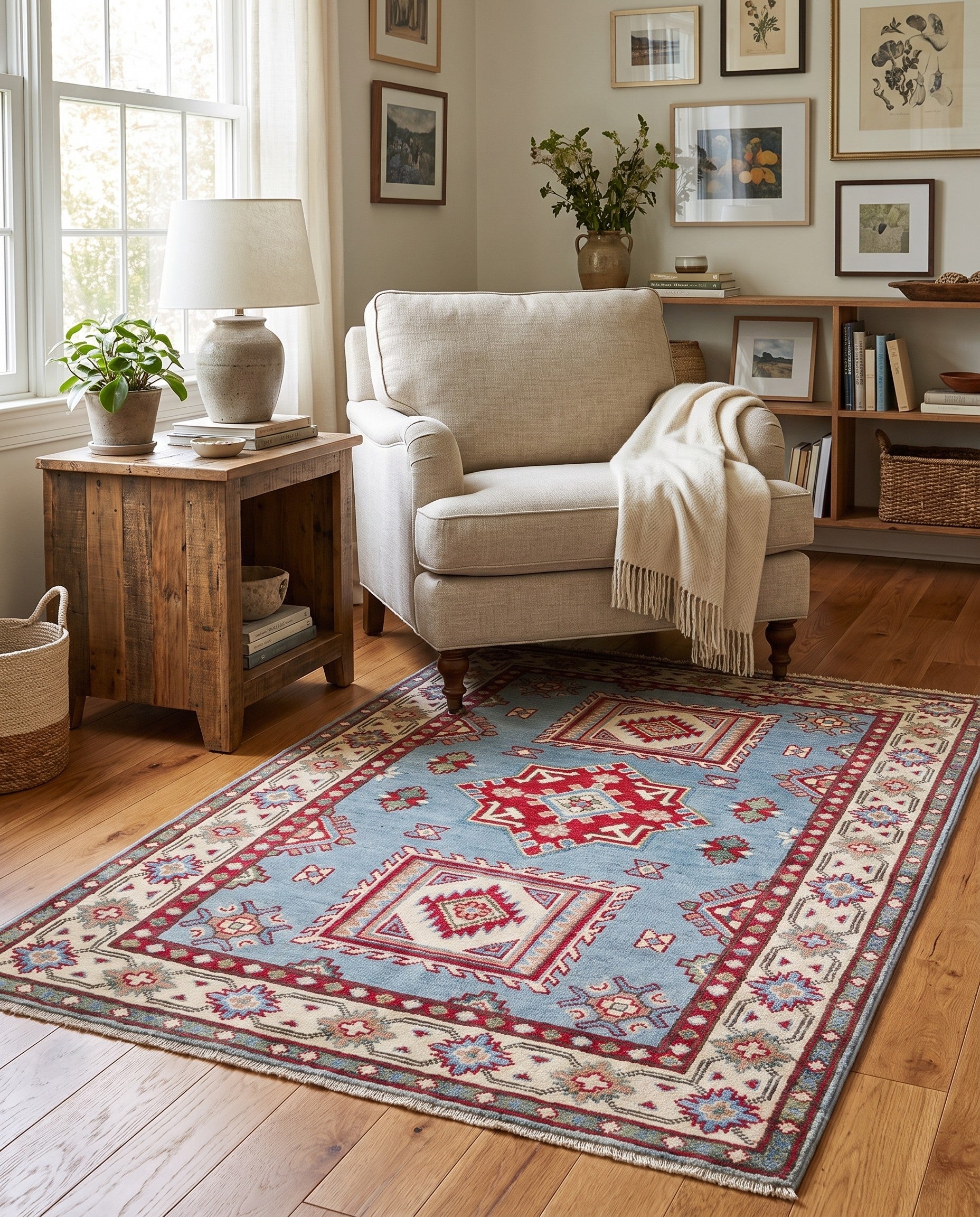 3' 4 x 4' 8 Hand Knotted Kazak Rug