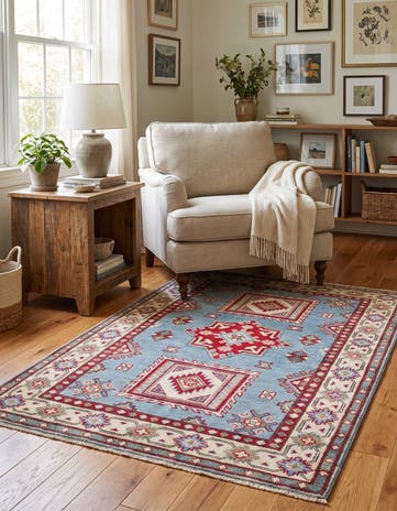 3' 4 x 4' 8 Hand Knotted Kazak Rug