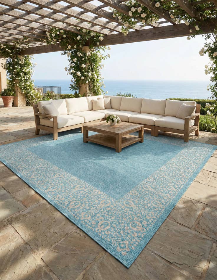 Detail image of 13' x 13' Easy-Clean Border Indoor / Outdoor Square Rug