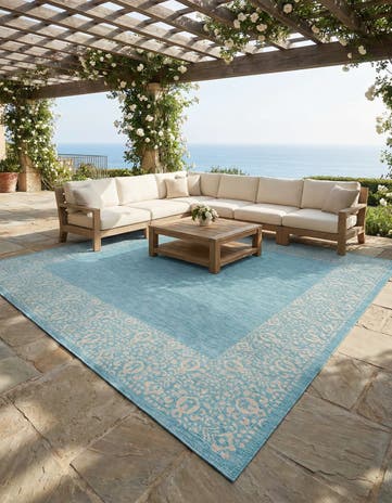13' x 13' Easy-Clean Border Indoor / Outdoor Square Rug