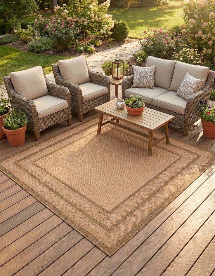 Detail image of 6' x 6' Washable Border Indoor / Outdoor Square Rug