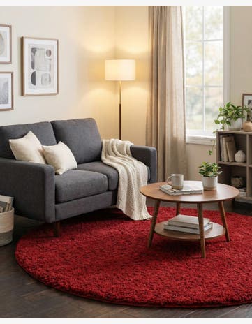 Cherry Red Everyday Shag Round Rug