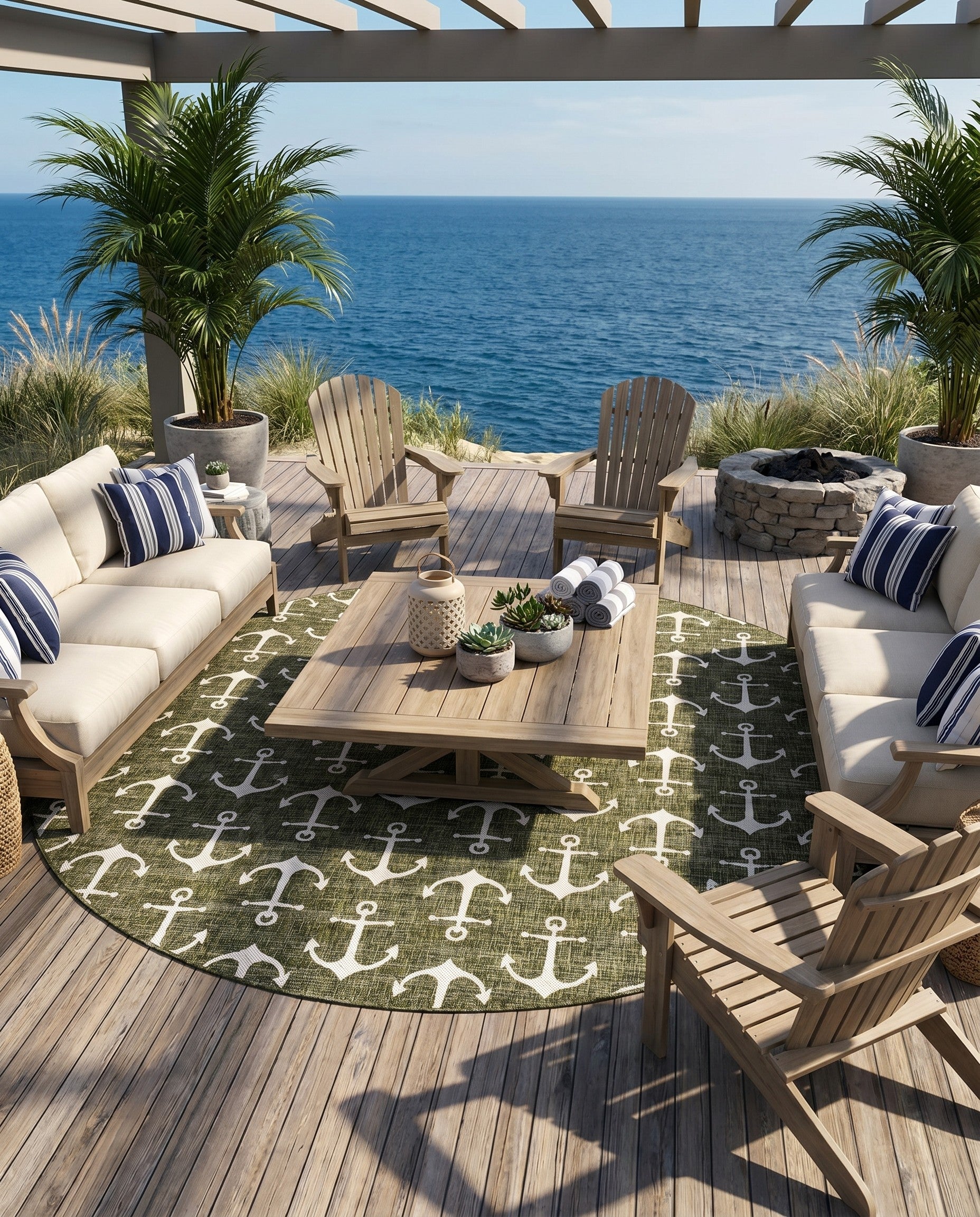 13' x 13' Easy-Clean Coastal Indoor / Outdoor Round Rug