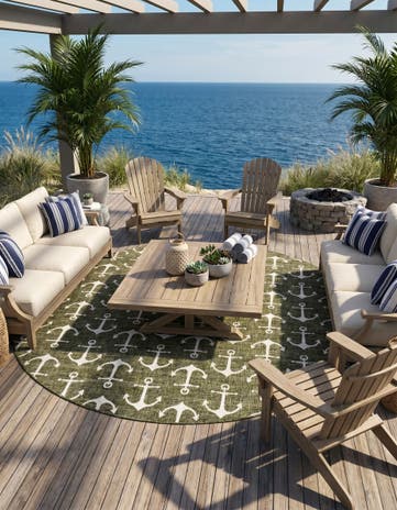 13' x 13' Easy-Clean Coastal Indoor / Outdoor Round Rug