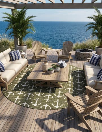 13' x 13' Easy-Clean Coastal Indoor / Outdoor Round Rug