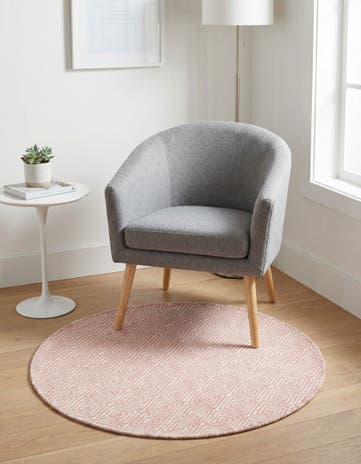 Pink Hand Woven Geo Trellis Flatweave Round Rug