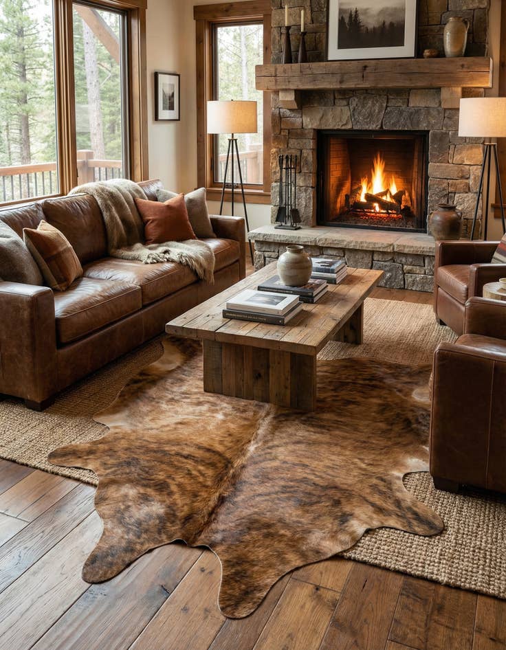 Detail image of 4' 8 x 5' 4 Cowhide Leather Rug