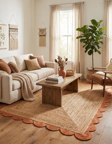 5' 1 x 8' Handmade Scallop Braided Jute Rug