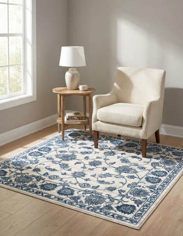 White Blue Boston Square Rug