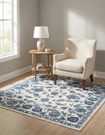 White Blue Boston Square Rug