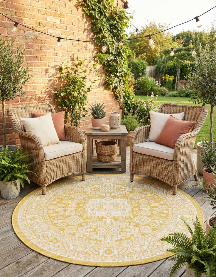 Detail image of 5' 3 x 5' 3 Washable Aztec Indoor / Outdoor Round Rug