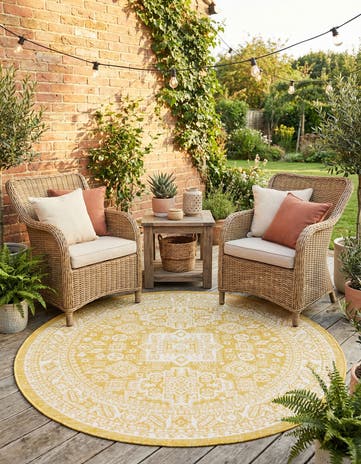 5' 3 x 5' 3 Easy-Clean Aztec Indoor / Outdoor Round Rug
