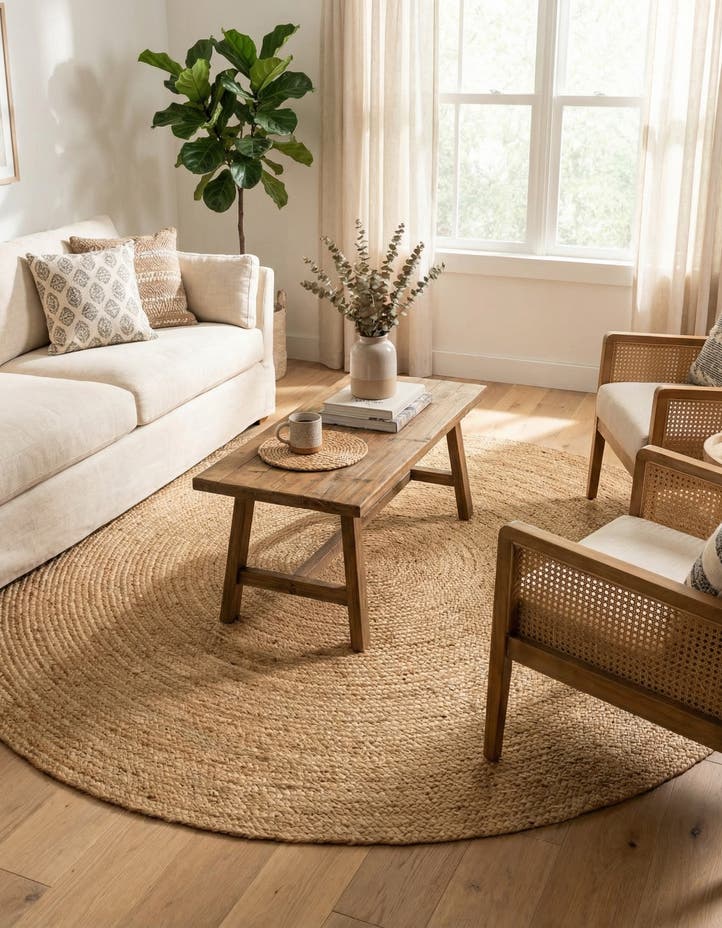 7' 1 x 7' 1 Handmade Braided Jute Round Rug