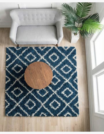 Navy Blue Lattice Shag Square Rug