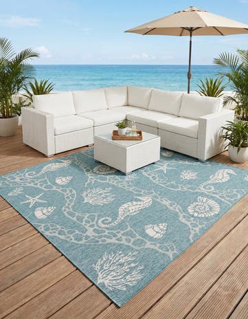 10' x 10' Easy-Clean Coastal Indoor / Outdoor Square Rug