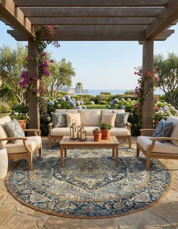 7' 10 x 7' 10 Easy-Clean Traditional Indoor / Outdoor Round Rug