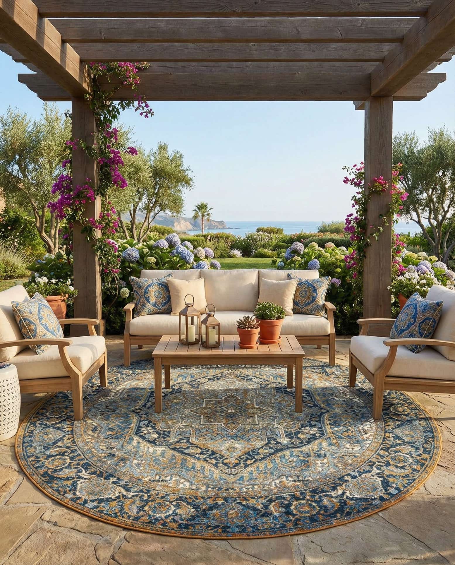 7' 10 x 7' 10 Easy-Clean Traditional Indoor / Outdoor Round Rug