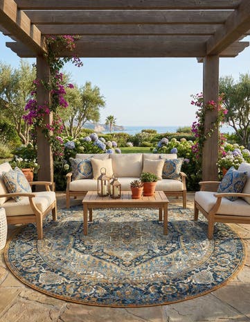 7' 10 x 7' 10 Easy-Clean Traditional Indoor / Outdoor Round Rug