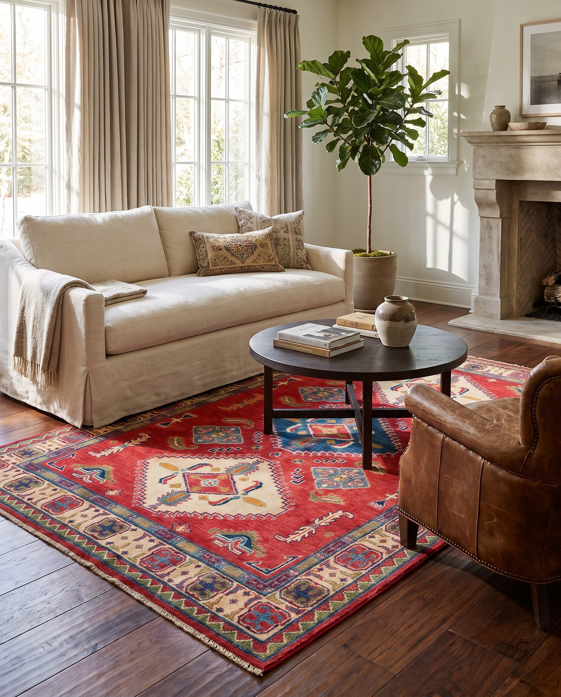 4' 9 x 7' 2 Hand Knotted Kazak Rug