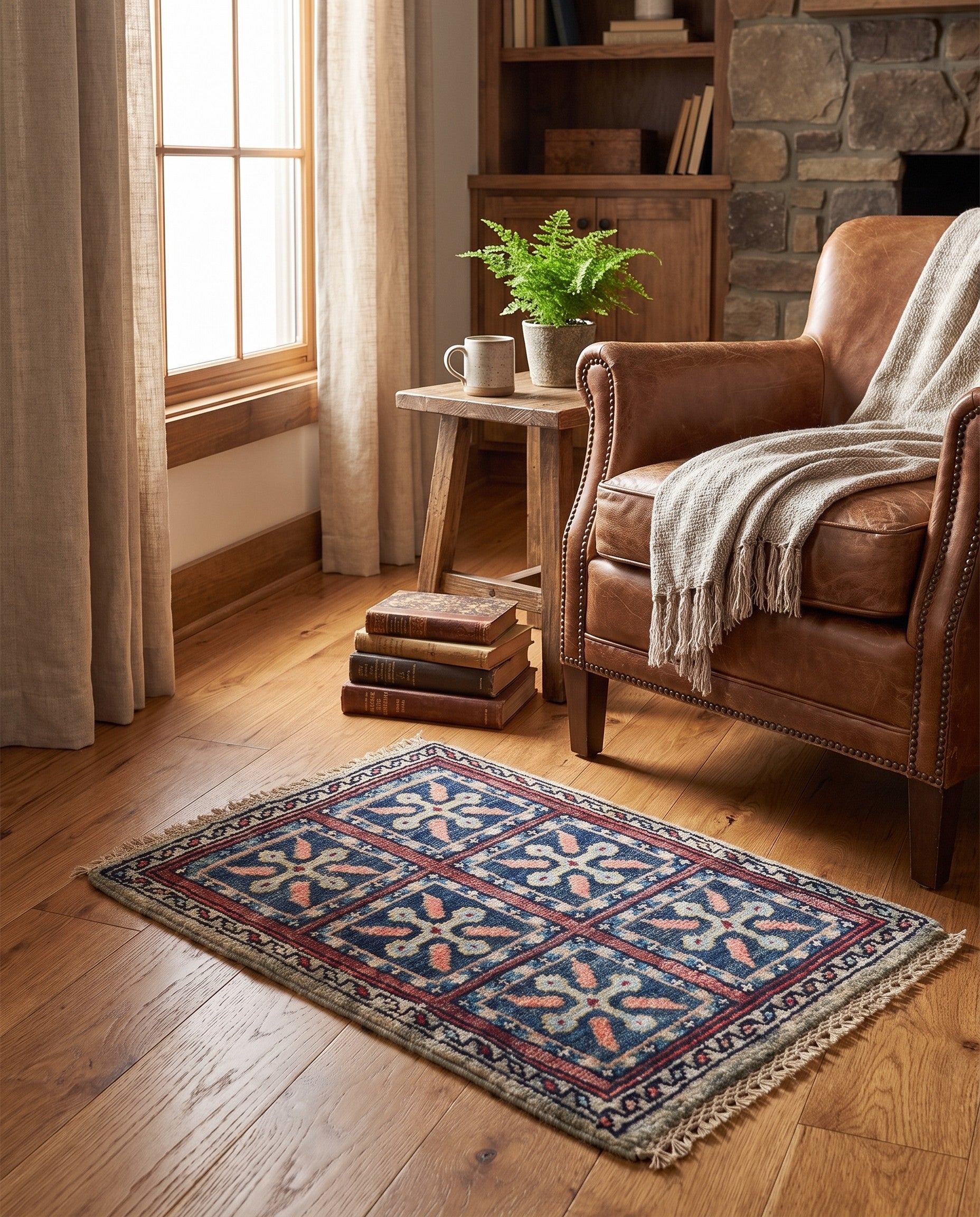 1' 4 x 2' Hand Knotted Ziegler Rug