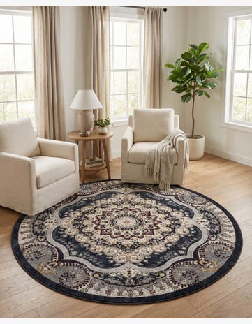 Navy Blue Kamala Washable Round Rug