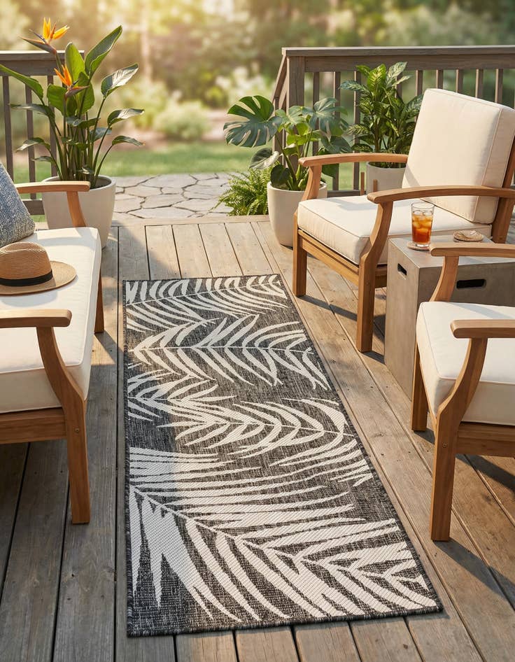 Detail image of 2' x 6' Easy-Clean Botanical Indoor / Outdoor Runner Rug