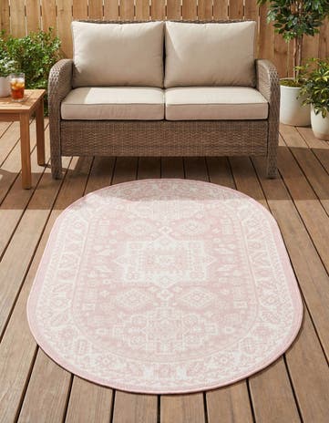 Pink Easy-Clean Aztec Indoor / Outdoor Oval Rug