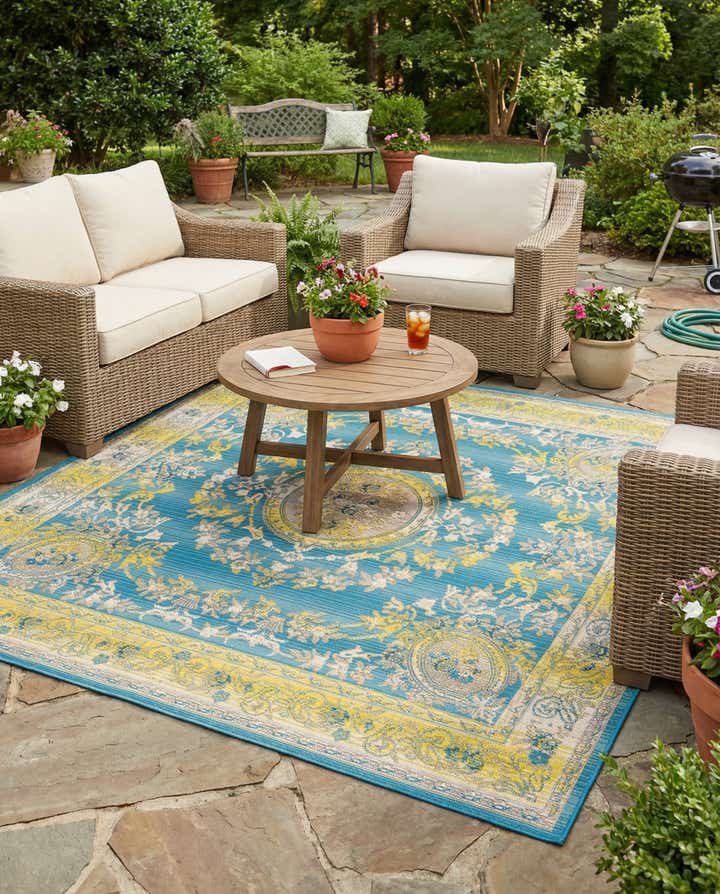 6' x 6' Easy-Clean Traditional Indoor / Outdoor Square Rug