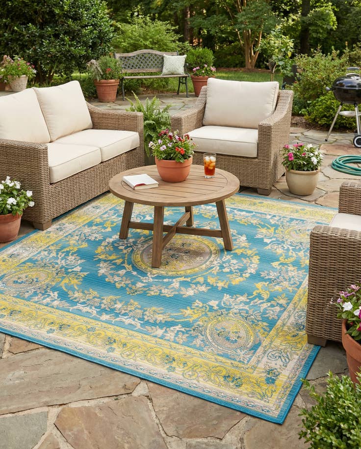 Detail image of 6' x 6' Easy-Clean Traditional Indoor / Outdoor Square Rug