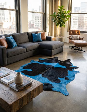 6' x 6' 2 Cowhide Leather Square Rug