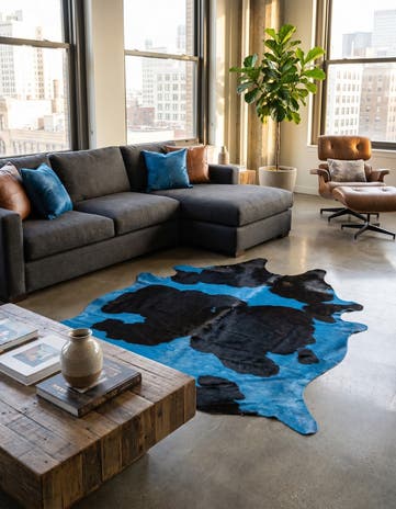 6' x 6' 2 Cowhide Leather Square Rug