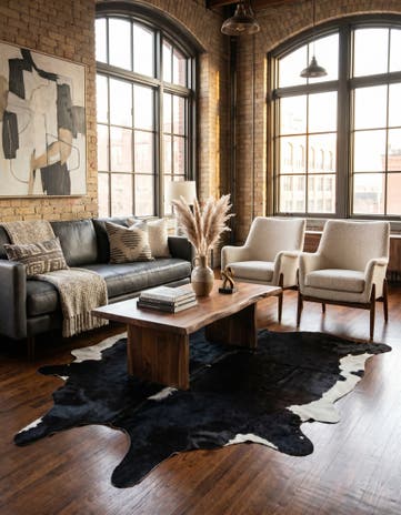 5' 6 x 6' 6 Cowhide Leather Rug