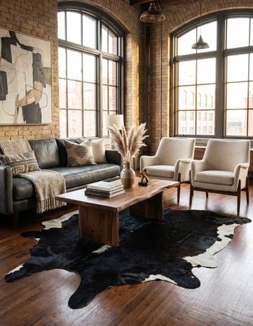 5' 6 x 6' 6 Cowhide Leather Rug