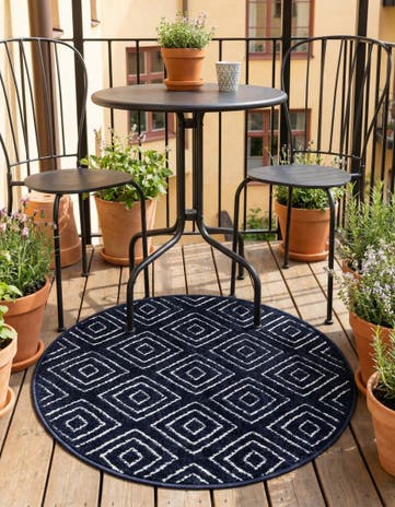 Navy Blue Easy-Clean Sabrina Soto Indoor / Outdoor Round Rug