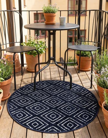 Navy Blue Easy-Clean Sabrina Soto Indoor / Outdoor Round Rug