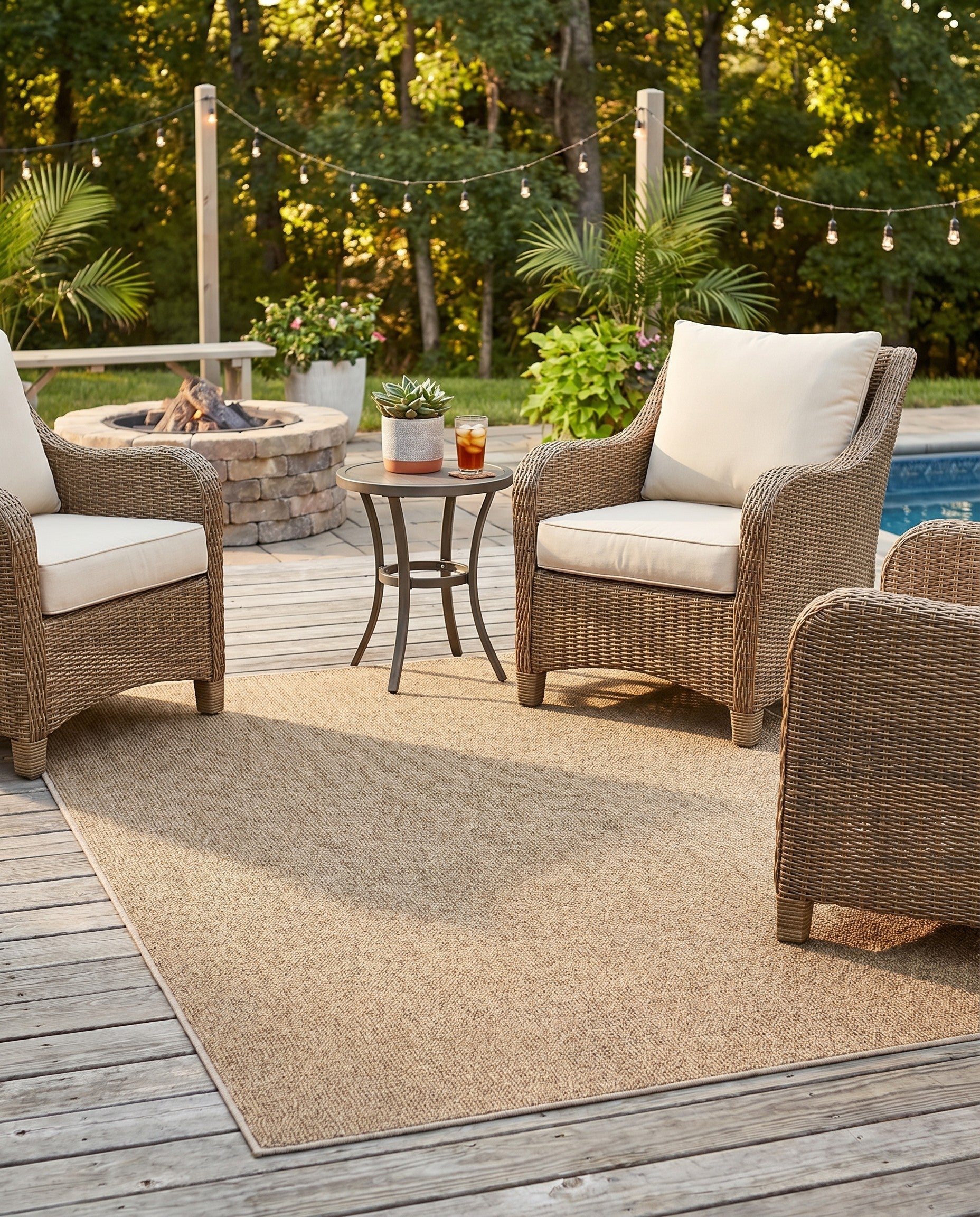 Beige Easy-Clean Solid Indoor / Outdoor Rug