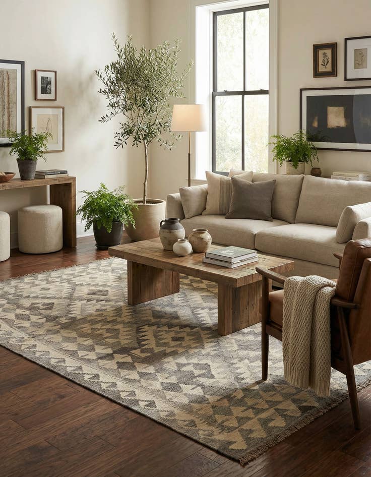 Detail image of 4' 2 x 6' Hand Woven Kilim Maymana Wool Rug