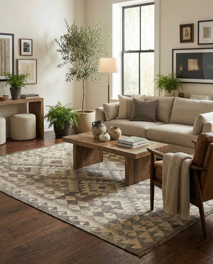 Detail image of 4' 2 x 6' Hand Woven Kilim Maymana Wool Rug