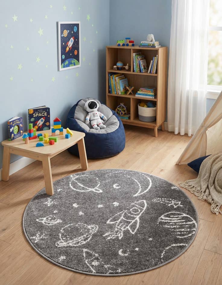 Detail image of 3' 3 x 3' 3 Planets Whimsy Kids Round Rug