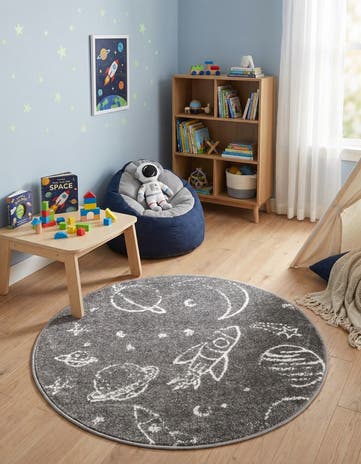 3' 3 x 3' 3 Planets Whimsy Kids Round Rug