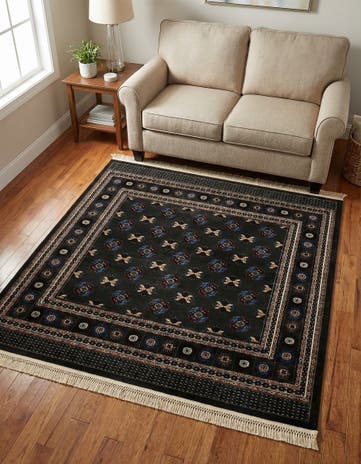 Dark Green Bokhara Square Rug
