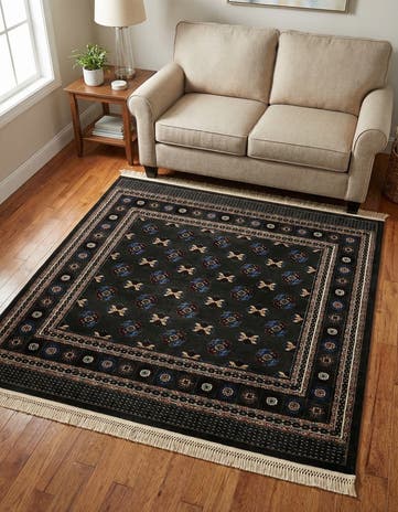 Dark Green Bokhara Square Rug
