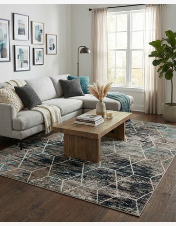 Blue Multi Trellis Frieze Rug