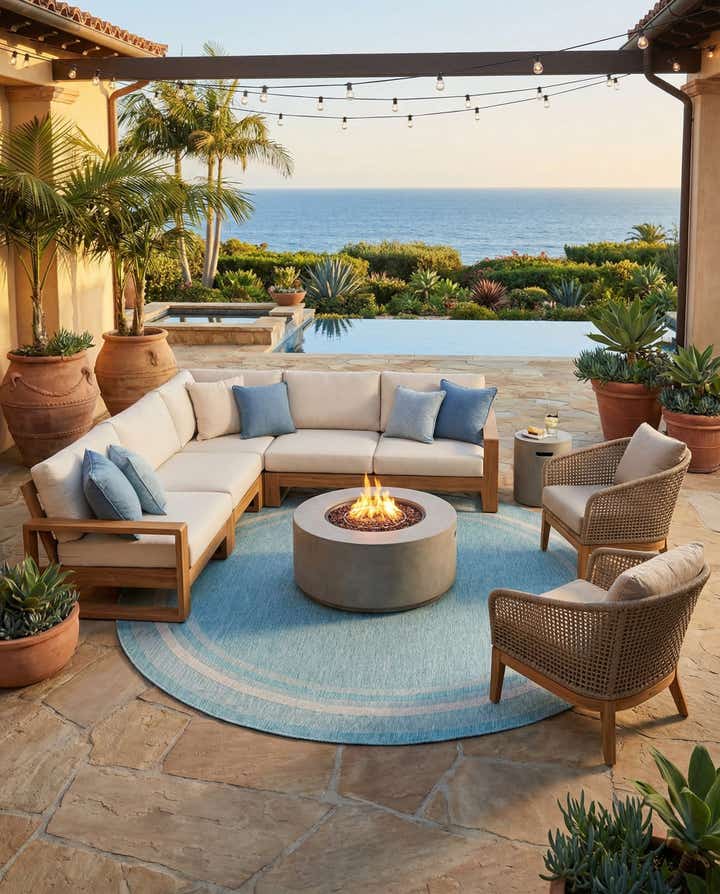 10' 8 x 10' 8 Easy-Clean Border Indoor / Outdoor Round Rug