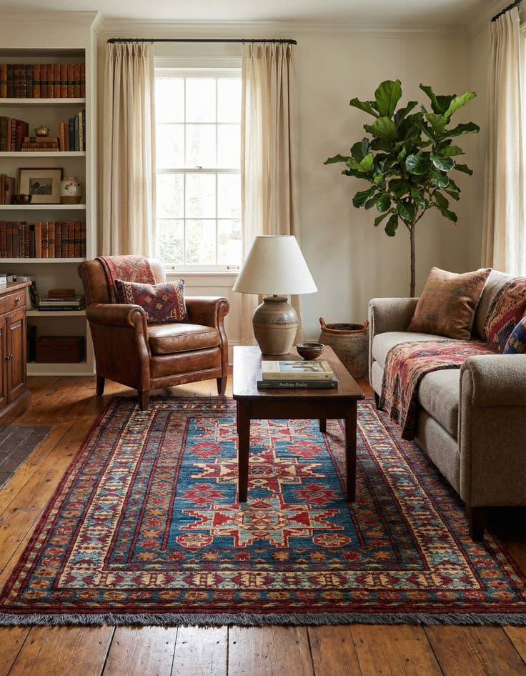 Detail image of 4' 1 x 5' 8 Hand Knotted Kazak Wool Rug